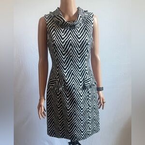 Muse Black and White Cowl Neck Sheath Mini Dress